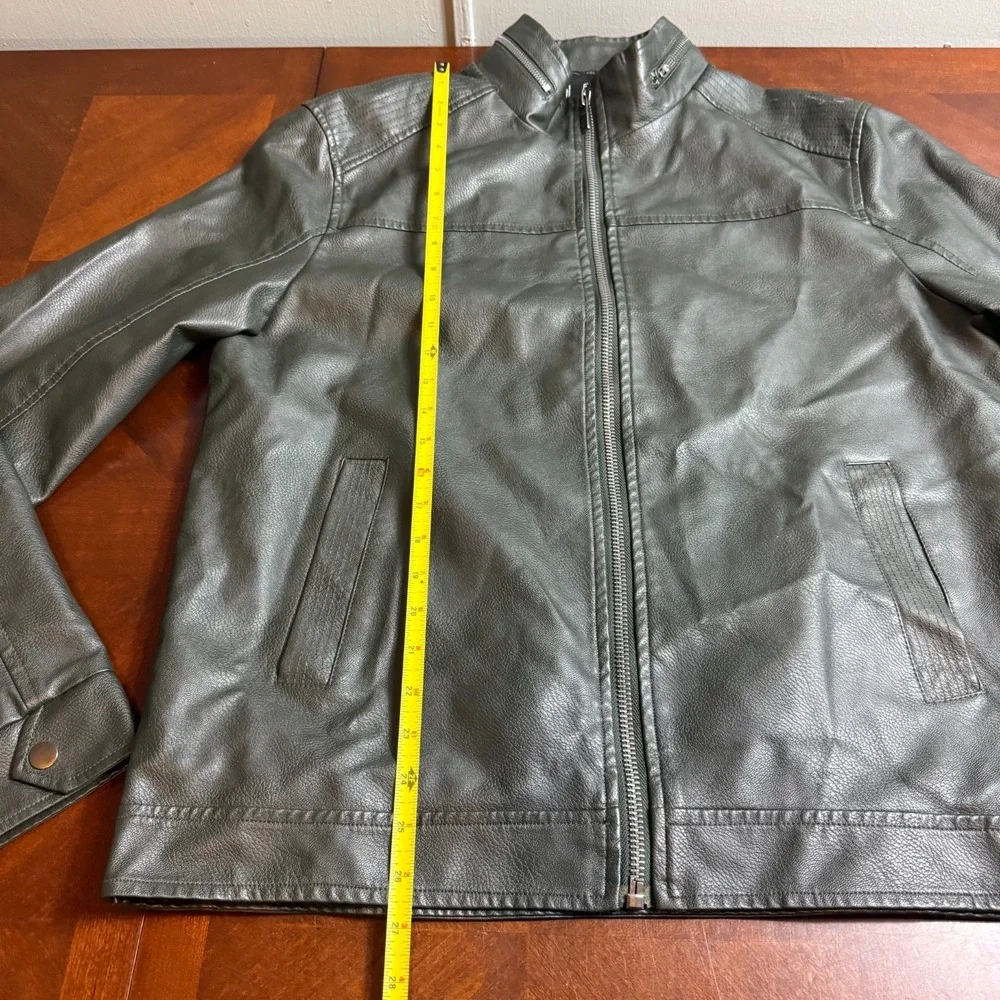 FRIED Denim NYC Faux‎ Leather Moto Jacket Mens Large Biker Black Minimalist